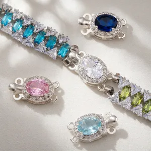 Elegante chiusura ovale placcata argento con zircone per connettori gioielli fai-da-te