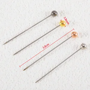 Set of 3.8cm stainless steel pearl head sewing pins in assorted metallic colors