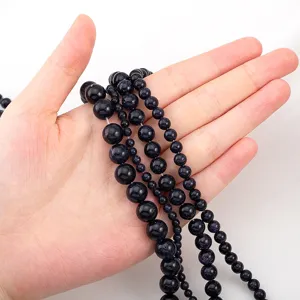 Starry blue goldstone style glass beads for DIY jewelry making in multiple sizes.