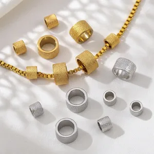 Perles Intercalaires en Acier Inoxydable Dépoli Grand Trou Couleur Or Mat Argent Perles En Vrac Cylindriques pour Bricolage Bracelet Collier