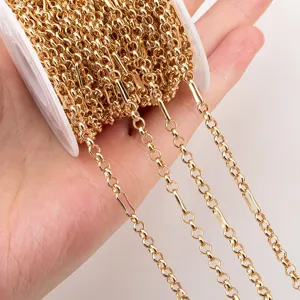Golden copper DIY jewelry chain featuring paperclip and round O-link design for crafts