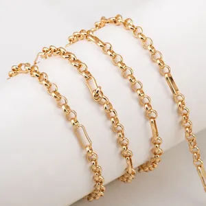 Gold plated copper chain with paperclip and round links for DIY jewelry making accessories