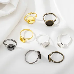 Vintage Verstelbare Ringbasis Ronde Lege Cabochon Zetting Tray DIY Sieraden Maken Metalen Accessoires Retro Stijl