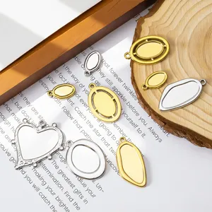 304 RVS 18K gouden hart en ovalen bezel hangers voor DIY sieraden maken accessoires