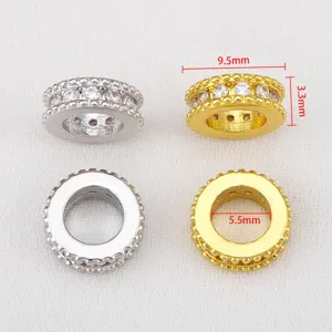 Perline distanziatrici in zirconia oro e argento con foro grande per fare gioielli