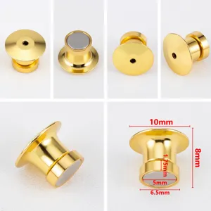 Premium golden magnetic badge back clasp fastener with clear dimension markings