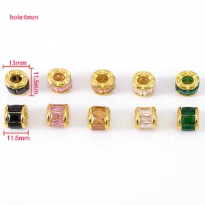 Stainless steel 18K gold plated barrel beads with glass inlay for DIY jewelry design