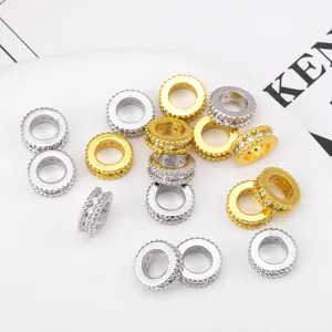 Perle distanziatrici rotonde con zirconi pavé per gioielli fai da te in oro e argento