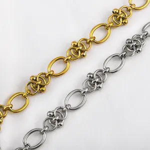 Catena artigianale robusta in acciaio inossidabile 304 con perline e anelli in oro e argento