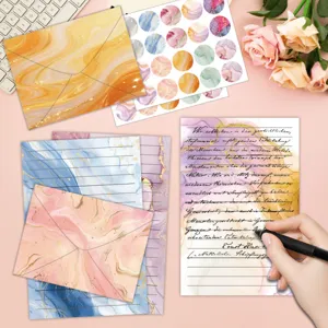 Watercolor Marble Stationery Paper Envelope Minimalist Ins Style Letter Writing Paper With Sealing Stickers Gift Invitations For Women