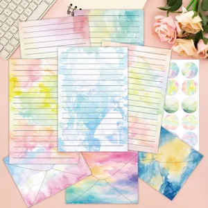 Watercolor Stationery Set 160 Pieces Writing Paper Envelopes And Stickers Multicolor Gradient Ins Style Birthday Invitation Letter Paper Set