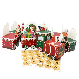 Boîtes de calendrier de l'Avent de Noël en forme de train avec autocollants de 1 à 24