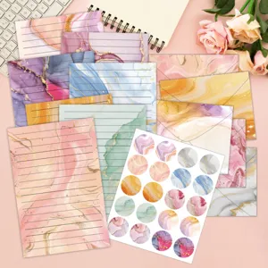 160pcs watercolor marble stationery set with lined paper, envelopes, and seal stickers.