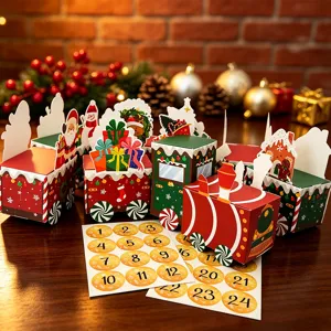 Boîtes de calendrier de l'Avent de Noël en forme de train avec 24 autocollants numérotés
