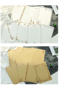 Vintage A5 stationery paper sets in white and kraft colors with elegant floral borders