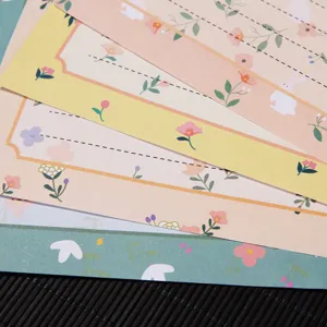 Juego de papel de escribir floral pastel estético con lindos patrones de flores y líneas