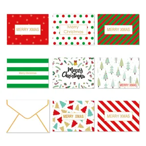 Cartoon Christmas Greeting Cards With Envelopes Merry Christmas Message Gift Cardboard Cards For New Year Holiday Decoration