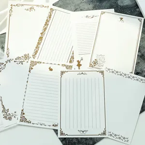 Retro Zakka Style Wood-free Paper Writing Paper Vintage Gold Bronzing Floral Rabbit Angel Pattern Letter Stationery For Handwriting Calligraphy Gift