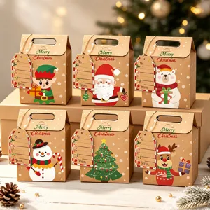 Kraft Paper Christmas Gift Box Set With Tags And Hemp Rope Candy Packaging Bag Multi Pattern Boxes For Holiday Festive Party Favors