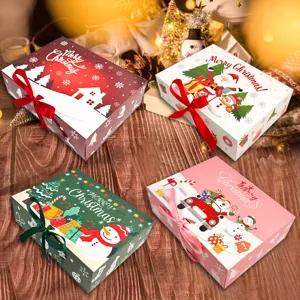 Cartoon Christmas Gift Box Set With Bow Ribbon Flip Top Folding Candy Box For Party Christmas Festive Decoration Packaging