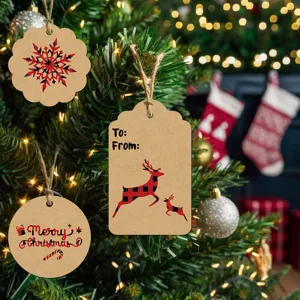 Decorative kraft paper Christmas gift tags featuring reindeer and snowflake designs