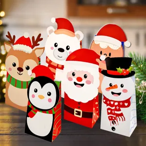 Christmas Cartoon Theme Paper Bags Oil-proof Food Packaging Gift Bags With Stickers For Holiday Party Decoration