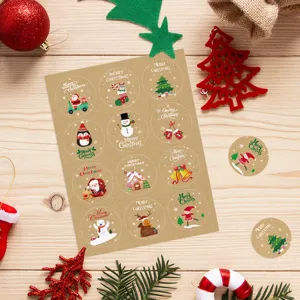 Pegatinas Calendario Adviento Navidad Dibujos Animados Papá Noel Números Cuenta Regresiva para DIY Regalo Fiesta Pegatinas Papel Kraft