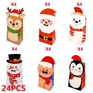 Set of 24 Christmas themed cartoon paper gift bags for festive treats