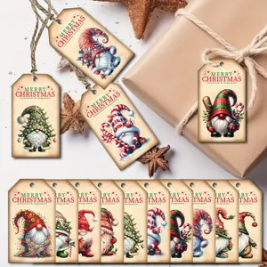 Collection of 50 Christmas gnome gift tags with festive vintage kraft paper designs