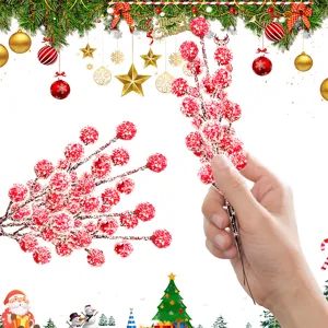 10Pcs Artificial Frosted Red Berry Stems With Snow Christmas Berries For Holiday Home Decor Wedding Party Vase Fillers