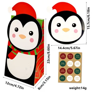 Festive Christmas penguin paper gift bag with sealing stickers and full dimensions