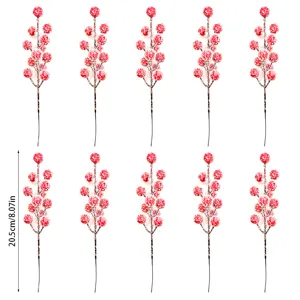 Set of 10 artificial snow-covered red berry stems 20.5cm for Christmas home decor