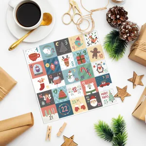Hoja de pegatinas coloridas de calendario de Adviento navideño para regalos DIY