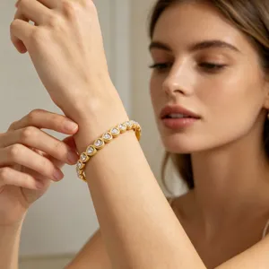 Bracelet tennis en cristal cœur doré pour femmes, bijoux de mode en acier inoxydable cadeau.