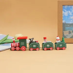 Adorno de Juego de Tren de Navidad de Madera Decoración de Escritorio Pintada a Mano Decoración Colgante para Árbol de Navidad Cabaña Luminosa Calendario de Adviento