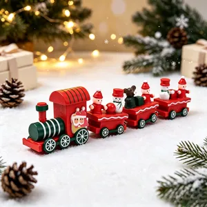 Set de tren de madera festivo de Navidad con Papá Noel sobre nieve artificial