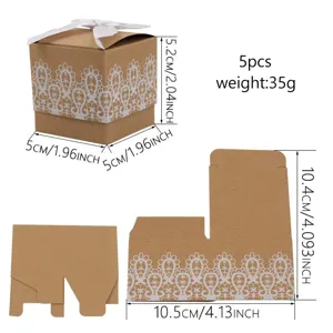 Detaillierte Maße der Kraftpapier-Hochzeits-Süßigkeitenschachtel mit Spitze-Muster
