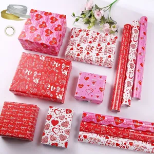 Valentinstag Geschenkpapier Herzmuster Liebesbriefzug Beschichtetes Papier Für Festliche Geschenkkartons Laken Set Mit Bändern Band