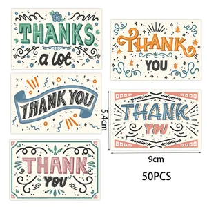 Detailed dimensions of 50 colorful thank you business cards for gift packaging