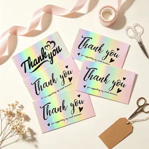 Holographic rainbow thank you cards for small business gift packaging details