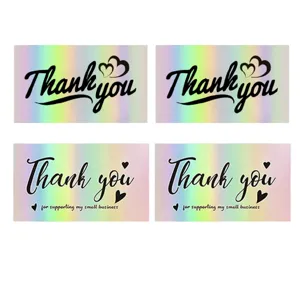 Holographic rainbow thank you cards for small business gift packaging detail view