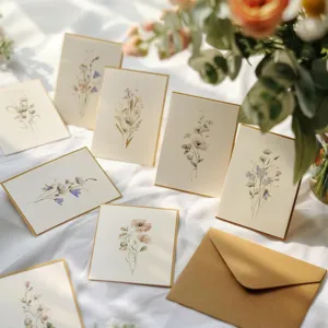 Watercolor Floral Stationery Note Cards With Kraft Envelopes And Flower Stickers Blank Writing Paper Pastoral Style Floral Greeting Cards
