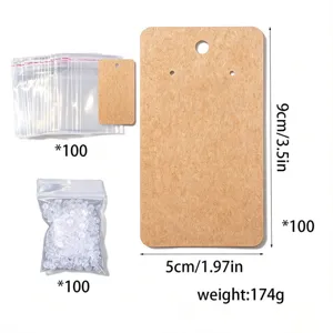 Kraftpapier-Ohrring-Displaykarten-Set mit 100 Plastikbeuteln und Ohrringverschlüssen