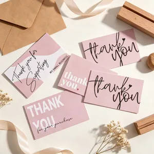 Tarjetas de Agradecimiento de Papel para Pequeñas Empresas Embalaje de Regalos Tarjetas de Felicitación Ramo de Flores Papelería Rosa Negro Holográfico