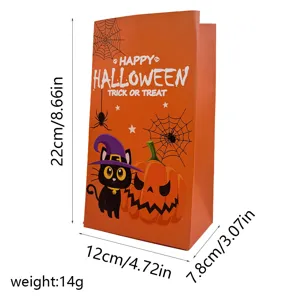 Πορτοκαλί χάρτινη τσάντα δώρου Halloween με γάτα και κολοκύθα, μεγέθους 22x12x7,8 εκ