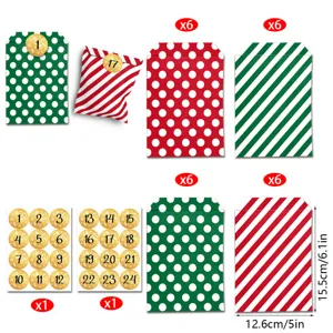 Set di sacchetti di caramelle natalizi in carta kraft con strisce rosse verdi e pois