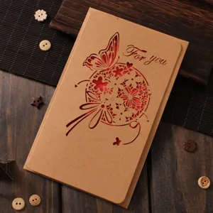 Carte de Vœux en Papier Kraft Creux Vintage Avec Enveloppe Créatif Affaires Festival Anniversaire Carte Bénédiction Carte Postale