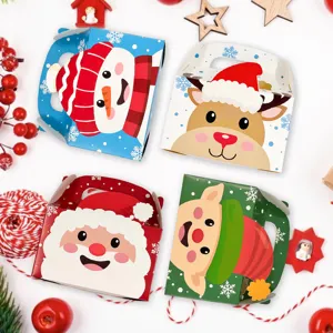 Set di 12 Scatole Regalo di Carta Quadrata Portatile di Natale Motivo Babbo Natale Renna Pupazzo di Neve per Caramelle Biscotti Dessert Forniture per Feste