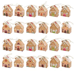 24 Piezas Cajas de Regalo Casa de Jengibre Navidad Papel Embalaje de Caramelos 3D Calendario de Adviento DIY Decoración de Fiesta