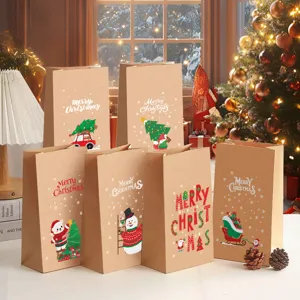 Sacs cadeaux de Noël en papier kraft vintage avec illustrations festives pour emballages fête